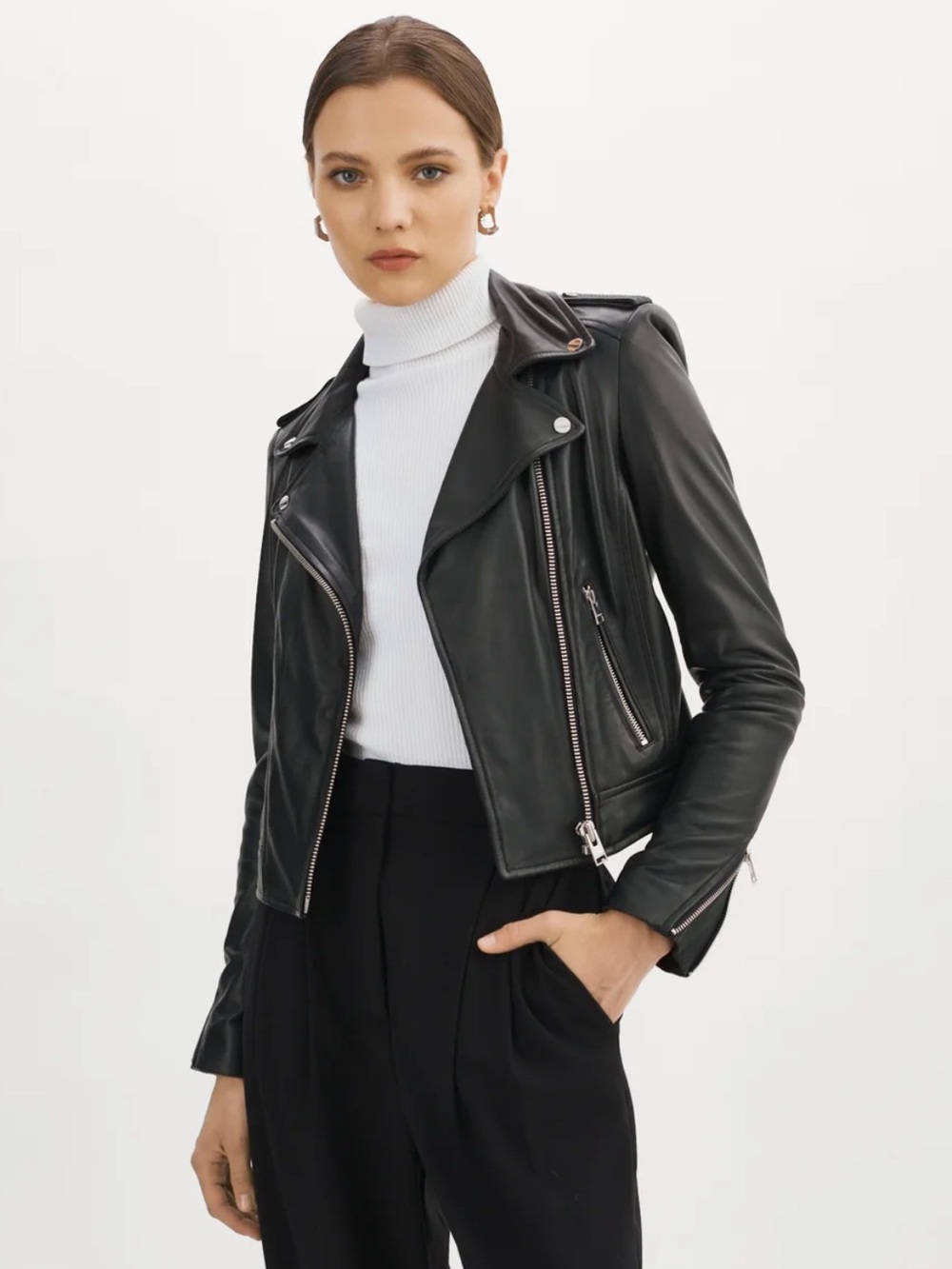 Lamarque Donna Black Leather  Moto Jacket